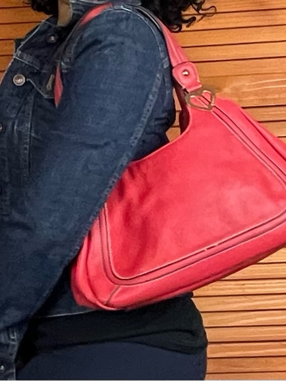 Aurielle Red Leather Shoulder Bag with Heart Hardware - Picture 2 of 8
